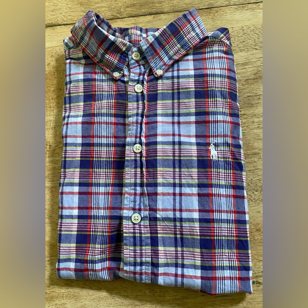 Ralph Lauren Polo Boy’s Sz L (14-16) Plaid‎ Cotton Oxford Short Sleeve Shirt